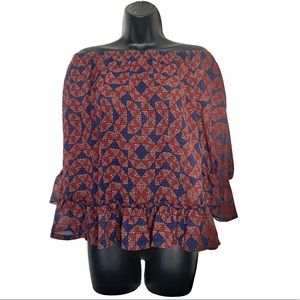 Anthropologie Petticoat Alley Peasant Cold Shoulder Ruffle Pirate Top Medium